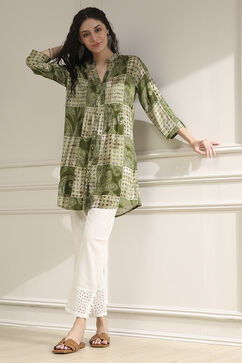 Olive Green Pleated Straight Short Kurta image number 0