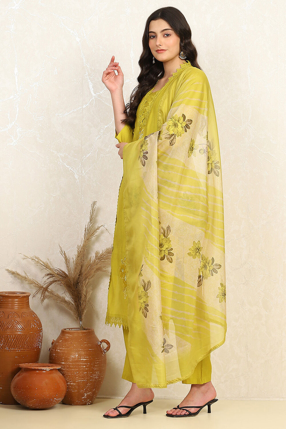 Mustard Silk Blend Unstitched Suit Set image number 4