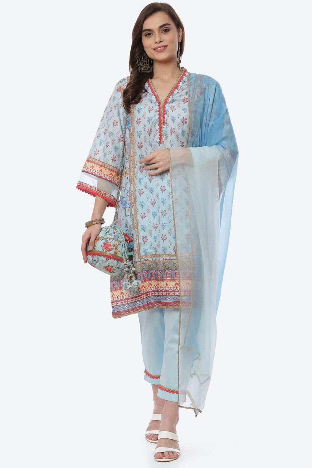 Grey Art Silk Straight Kurta Slim Pant Suit Set image number 0