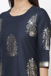 Navy Blue Cotton Straight Kurta Flared Palazzo Suit Set image number 1