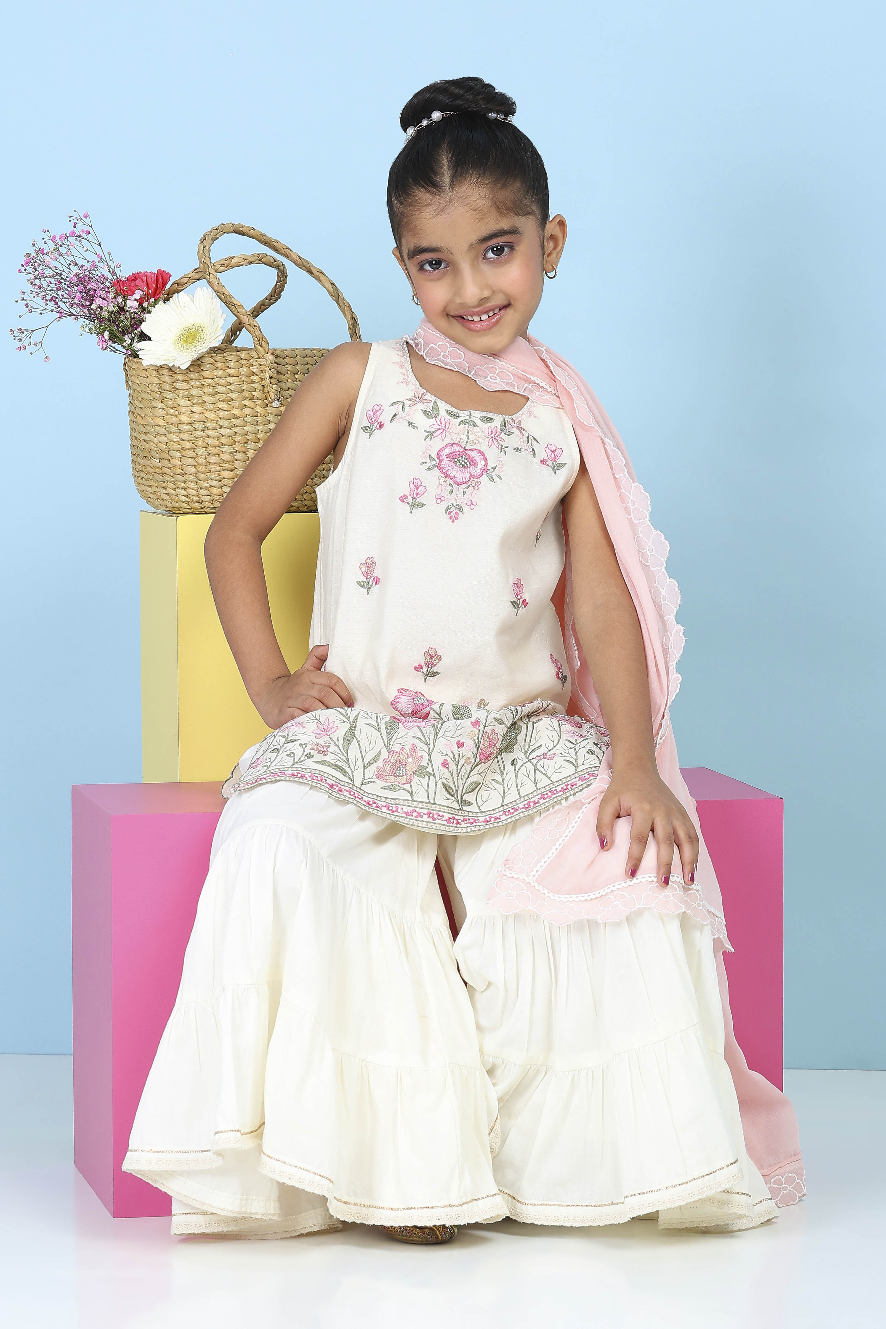 White Poly Chanderi Solid Straight Suit Set image number 0