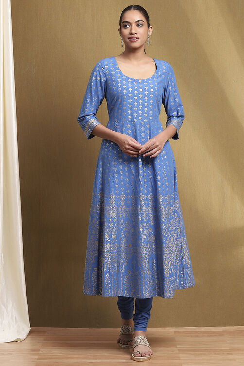 Plum Cotton Printed Anarkali Suit Set image number 6