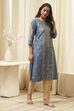 Blue Poly Cotton Straight Yarndyed Kurta image number 1