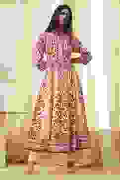 White and Rust Cotton Printed Anarkali Kurta Set image number 0