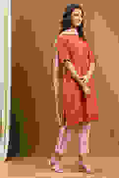 Orange Cotton Printed Straight Suit Set image number 5