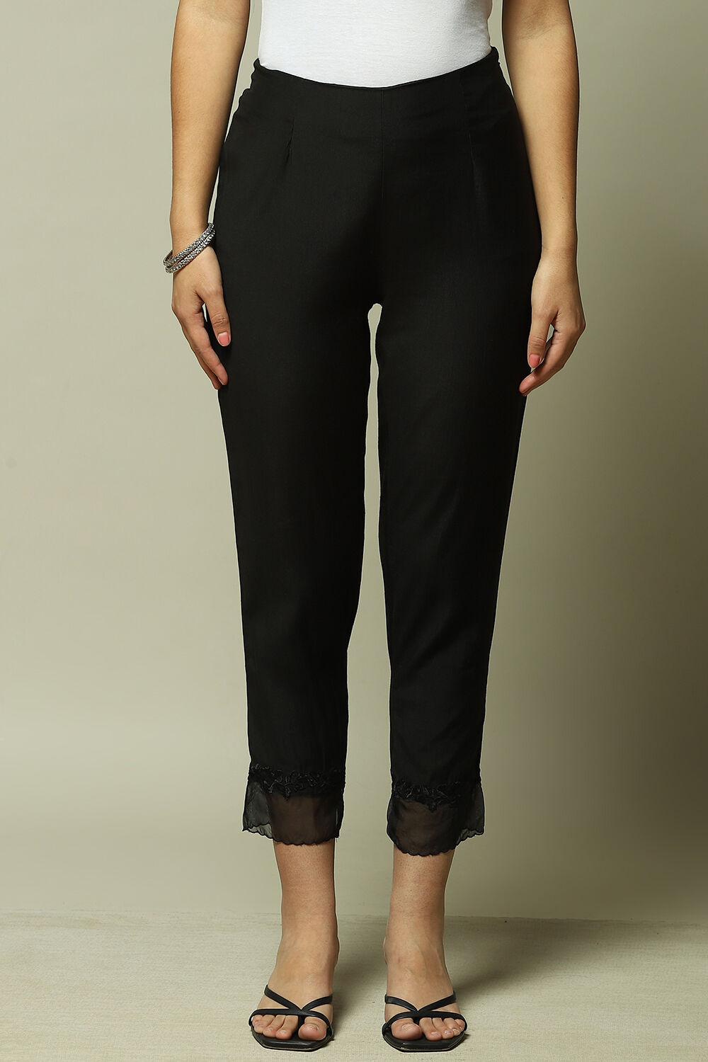 Black Cotton Blend Yarndyed Pants image number 1