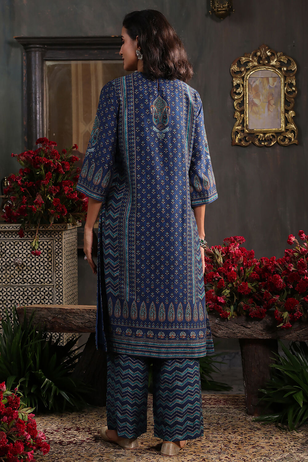 Blue Printed Straight Suit Set image number 4