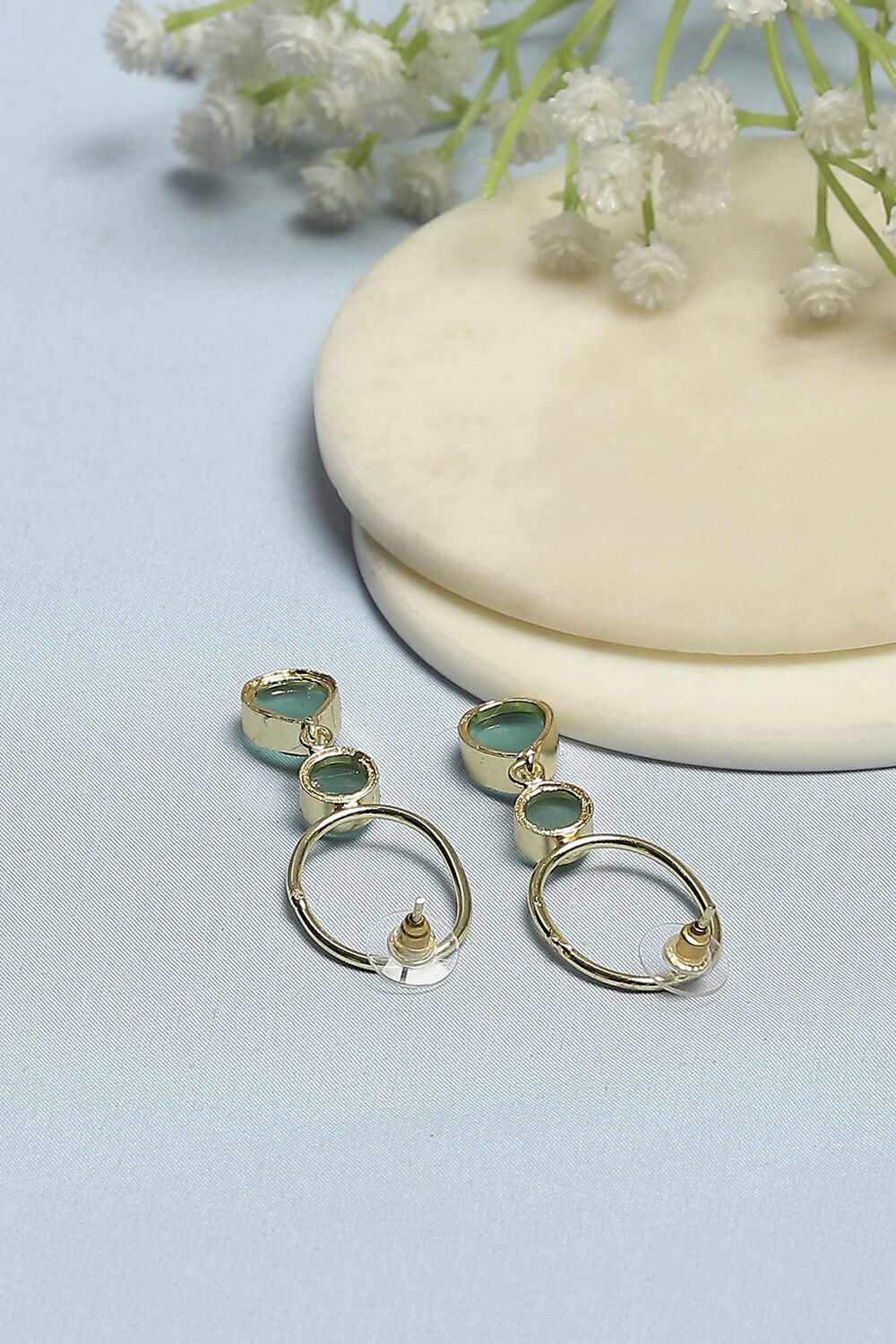 Mint Green Stone Embellished Earrings image number 2