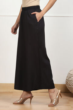 Black Viscose Solid Straight Palazzo image number 2