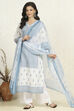 White-Blue Cotton Unstitched Suit Set image number 1