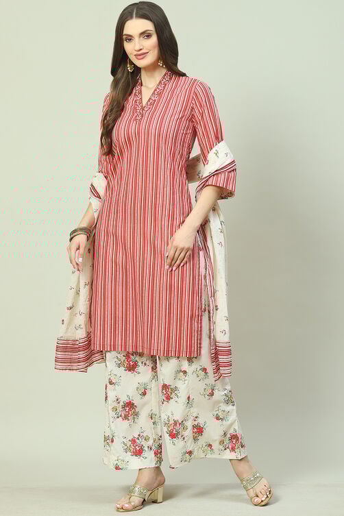 Blue Cotton Straight Kurta Palazzo Suit Set image number 0