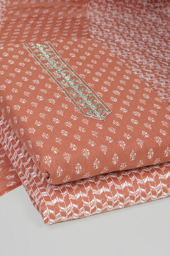 Peach-Colored Cotton Printed Unstitched Suit Set image number 5