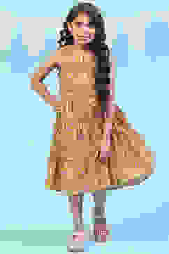 Yellow Cotton Tiered Printed Kurta image number 0