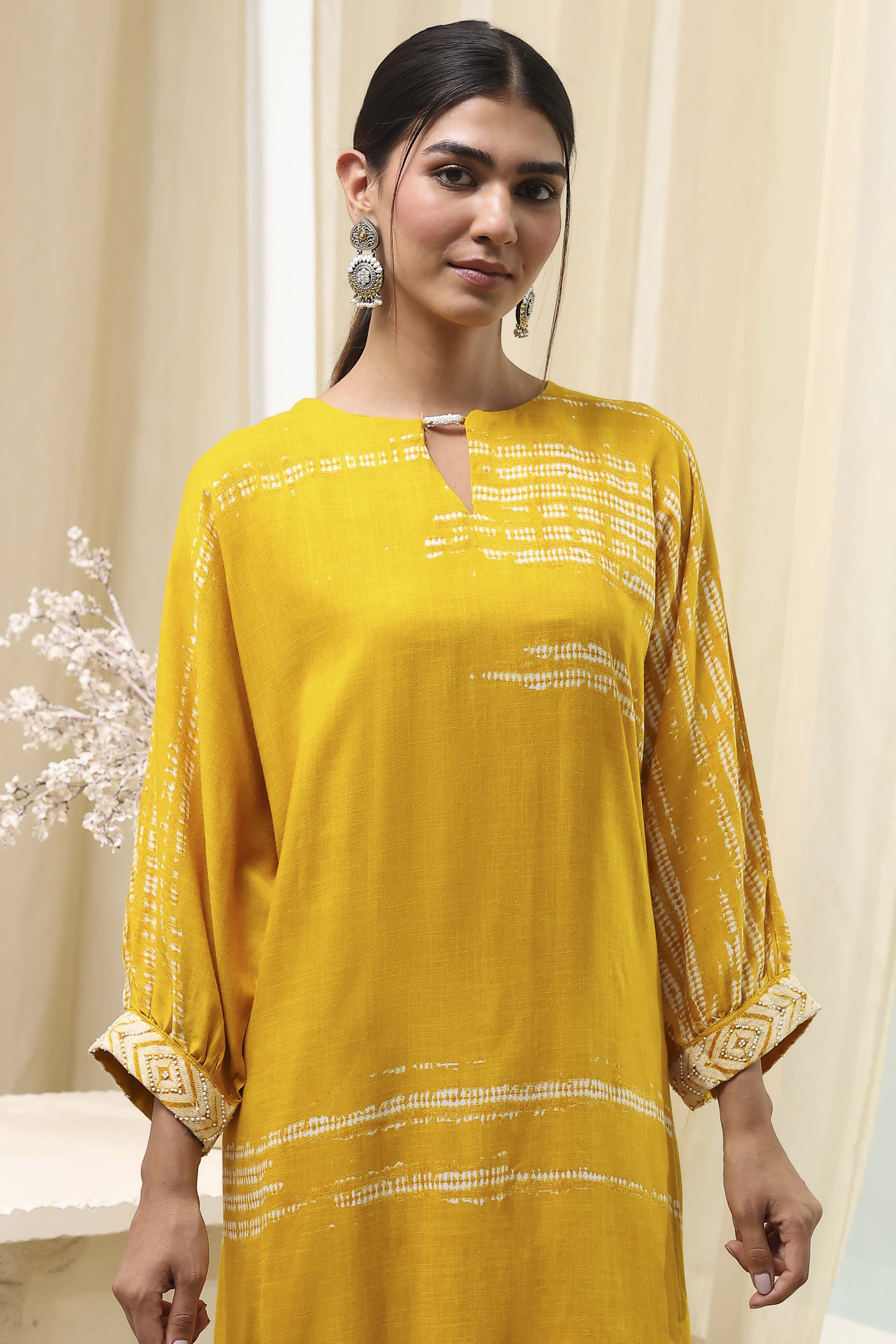 Mustard Yellow Printed Straight Suit Set image number 1