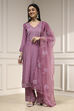Purple Chanderi Blend Machine Embroidered Unstitched Suit Set image number 1