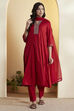 Red Viscose Rayon Straight Suit Set image number 6