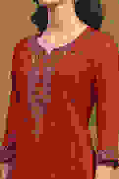 Red Embroidered Festive Straight Suit Set image number 1