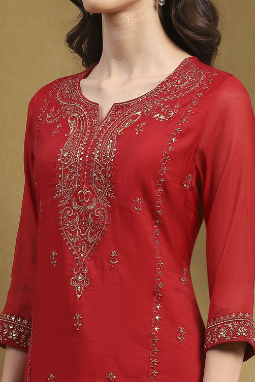 Yellow Embroidered Festive Straight Suit Set image number 1