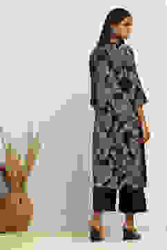 Black Modal Printed Gathered Suit Set image number 4