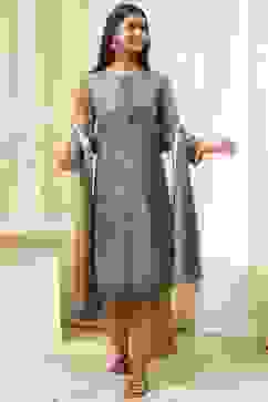 Camel Art Silk Straight Suit Set image number 6