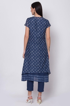 Blue Straight Kurta Slim Pants Suit Set image number 4