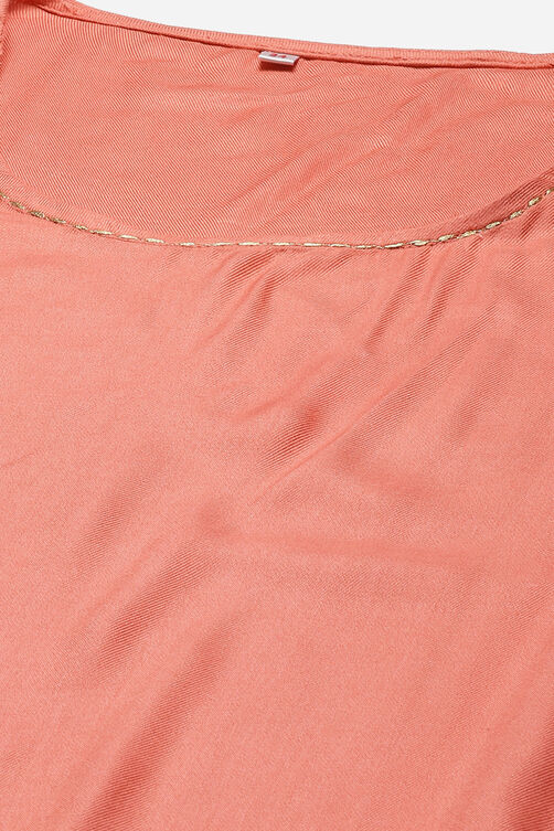 Green And Peach Poly Metallic Cotton Yarndyed Kurti image number 2