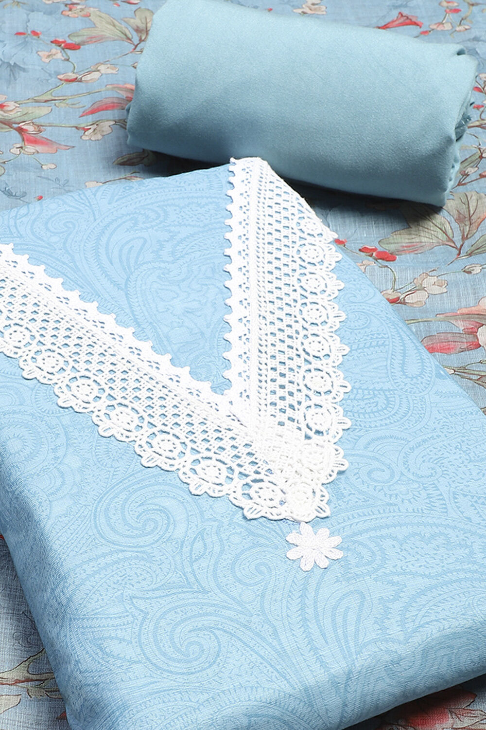 Salmon Pink Linen Digital Print Unstitched Suit Set image number 4