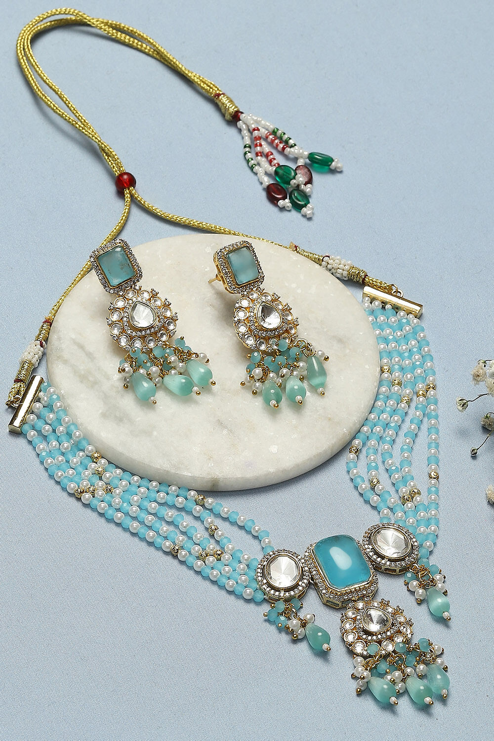 Light Blue Brass Necklace Set image number 0