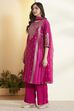 Magenta Pink Viscose Blend Straight Suit Set image number 4