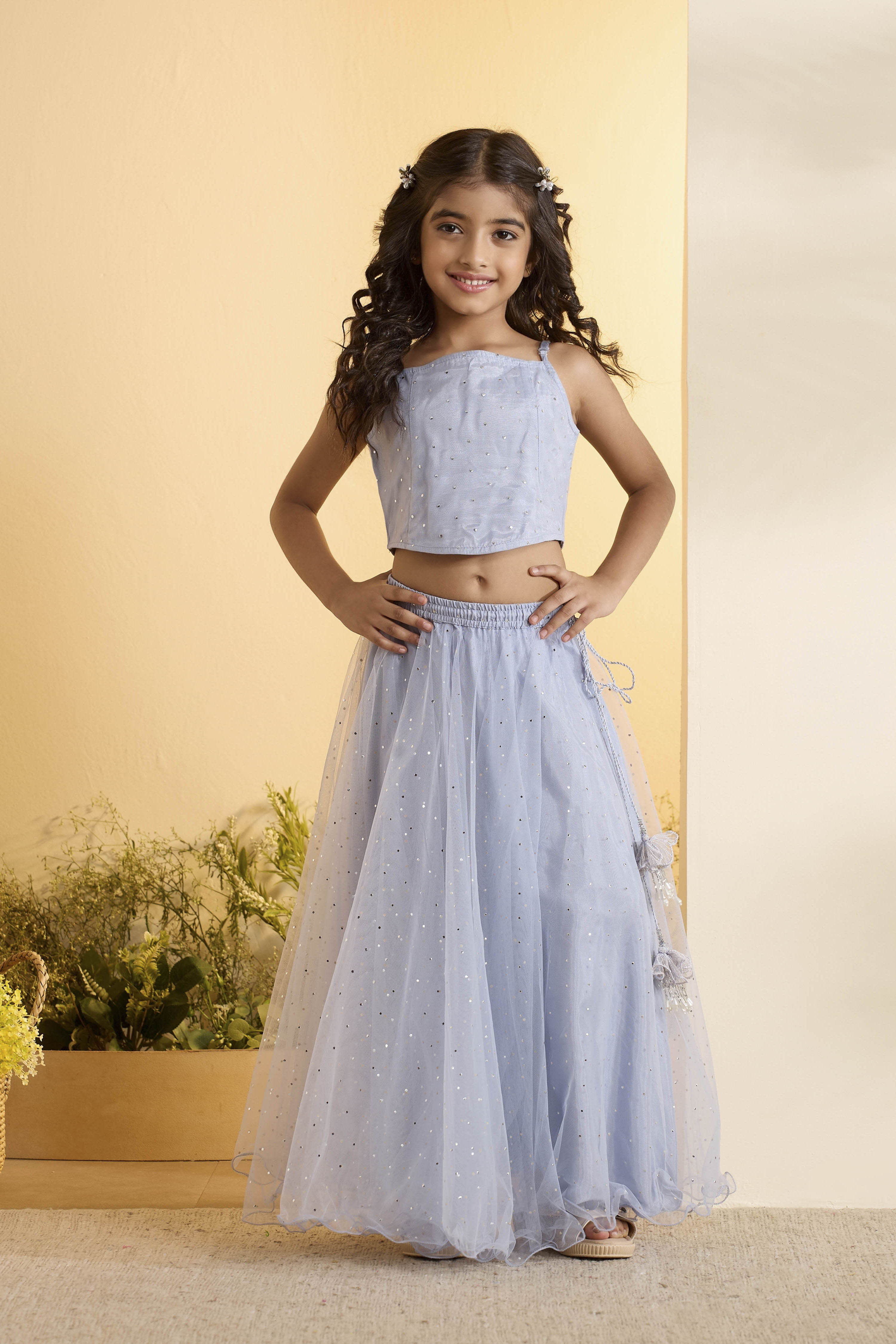 Lavender Nylon Flared Lehenga Set image number 7