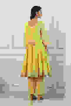 Yellow Cotton Anarkali Suit Set image number 3