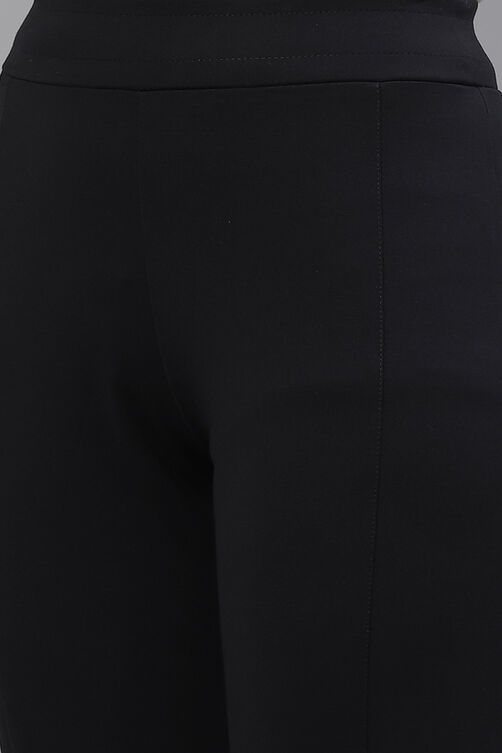 Navy Straight Poly Viscose Leggings image number 1