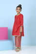 Red Poly Viscose Dyed Straight Suit Set image number 3