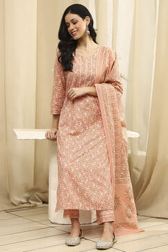 Assorted Cotton Hand Block Print Unstitched Suit Set image number 1