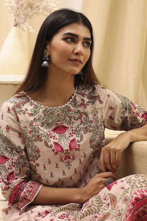 Yellow Cotton Straight Printed Kurta image number 0