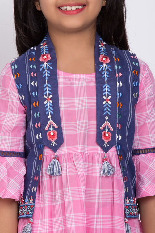 Pink Cotton Yarndyed A-Line Kurta Leggings Set image number 1