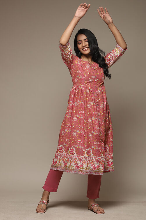 Blue Cotton Gathered Kurta Pants 2 Piece Set image number 0