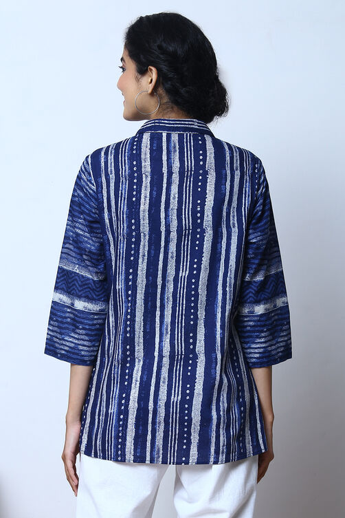 Indigo Cotton Shirt Printed Kurti image number 7
