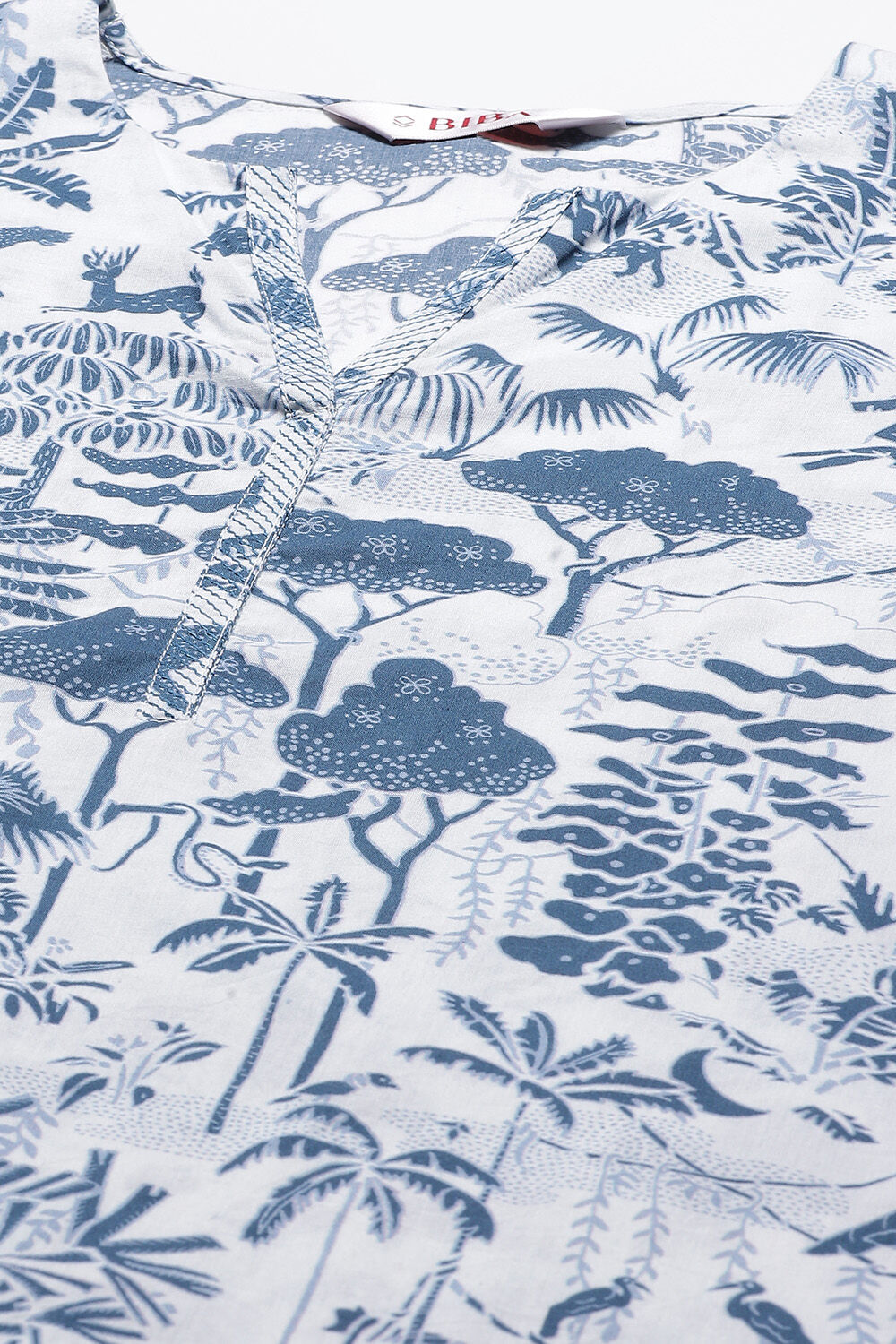 White And Blue Cotton A-Line Kurta Salwar Pant Suit Set image number 1