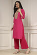 Fuchsia Cotton Straight Solid Kurta image number 3
