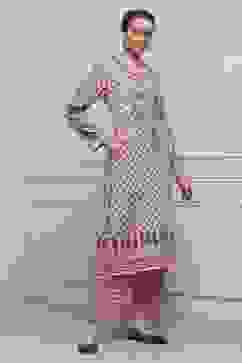 Beige Blended Printed Straight Kurta Pants Set image number 0