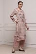 Beige Blended Printed Straight Kurta Pants Set