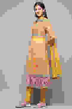 Yellow Rayon Anarkali Kurta Churidar Suit Set image number 4