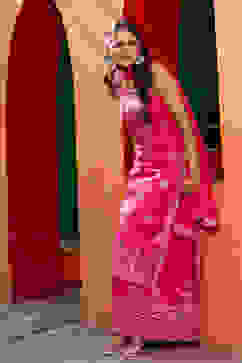 Fuchsia Poly Cotton Straight Kurta Sharara Suit Set image number 0