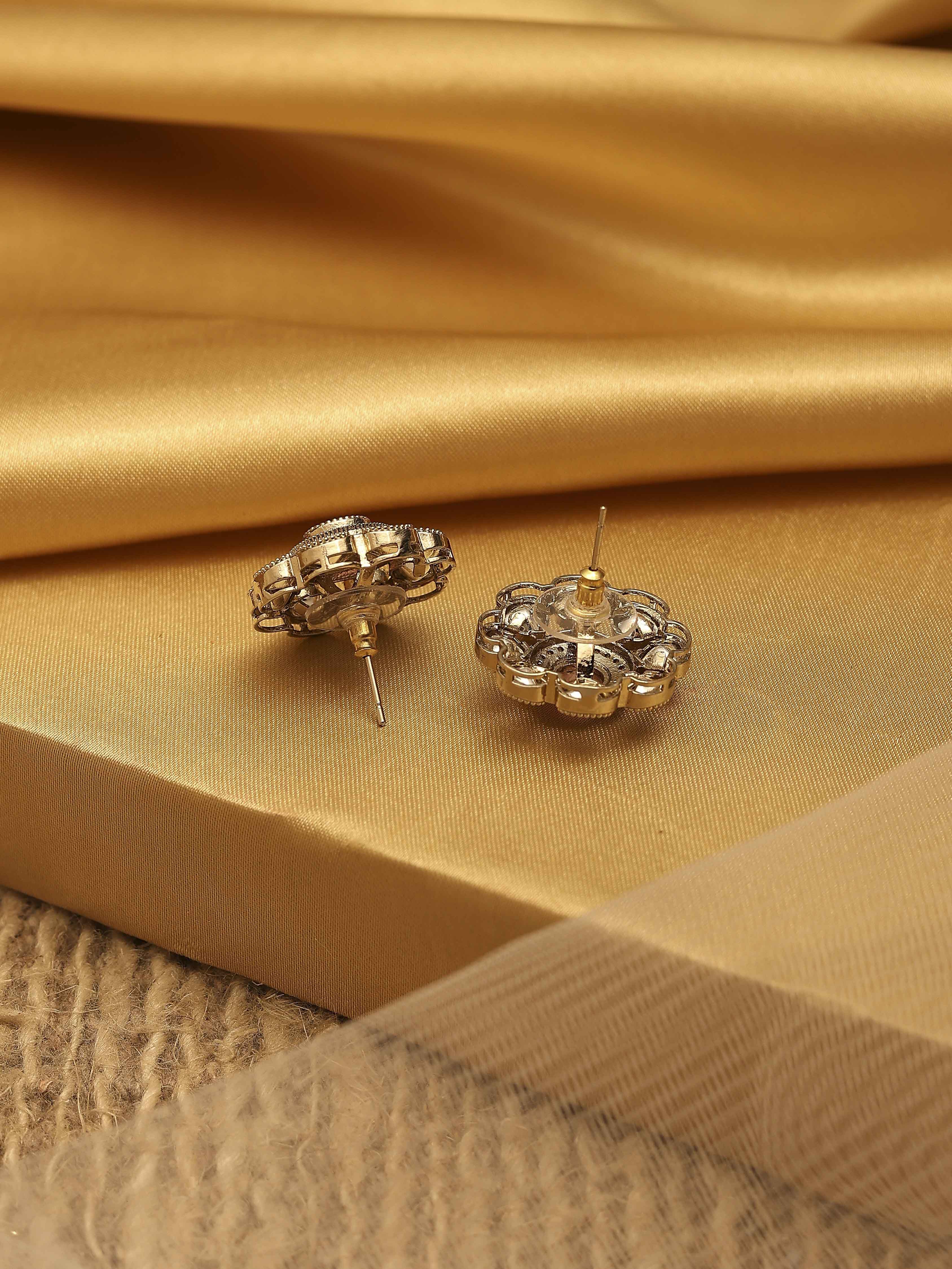 Peach Gold Plated Brass Floral Studs image number 2