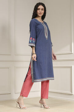 Indigo Blue Cotton Straight Printed Kurta image number 4
