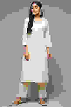 Off White Cotton Straight Kurta image number 0