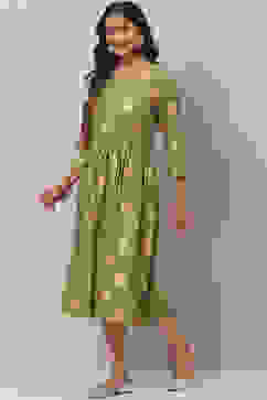 Green Rayon Printed Kurta Dress image number 2