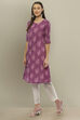 Purple Cotton IKAT Straight Yarndyed Kurta image number 1