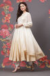 Off White Cotton Silk Flared Yarndyed Suit Set image number 3